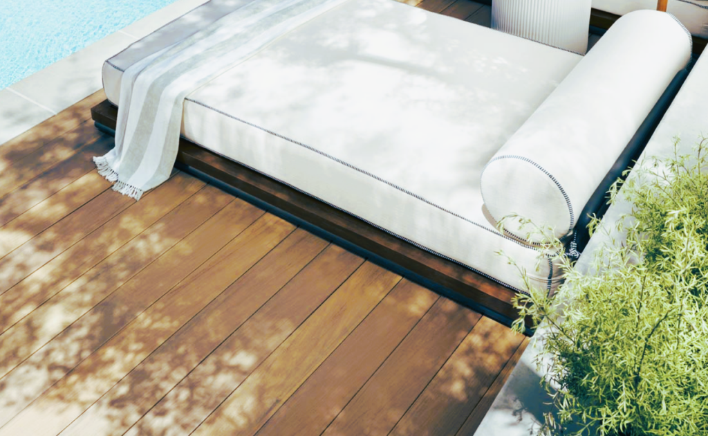 Pool deck with composite decking material that looks like wood in Naperville Illinois
