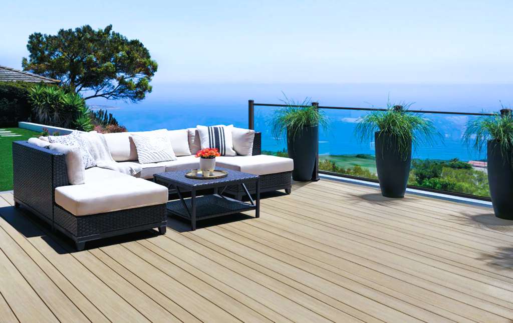 Upper deck with furniture using composite deck boards